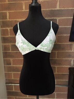 Cider White & Light Green Printed Triangle Bikini Top
